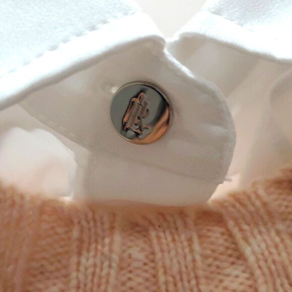 Lauren Ralph Lauren Pull Over Peach Cardigan, Faux Collar, Size Medium - Picture 8 of 9